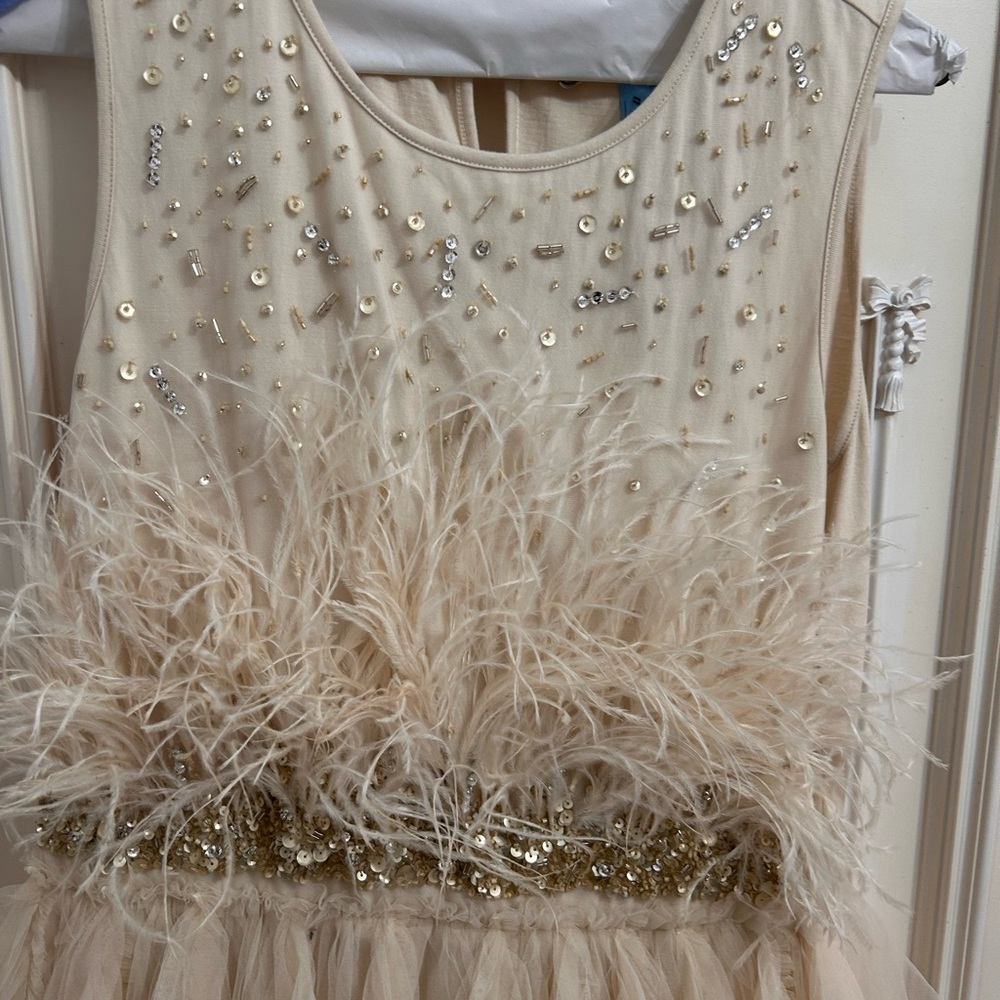 Cream Feather and Sequin Dress